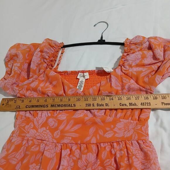NWT Jessica Simpson Large Half Flutter-sleeve square smocked back v front dress - Picture 10 of 12